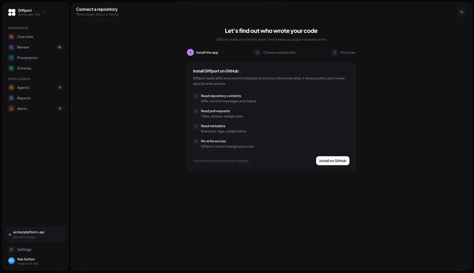 Connect a repository in three steps